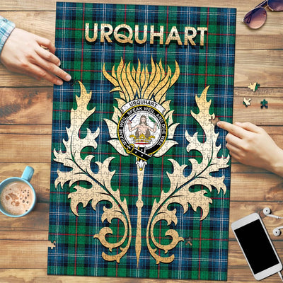 Clan Urquhart Ancient Tartan Crest Thistle Jigsaw Puzzles Gift For Family DH57