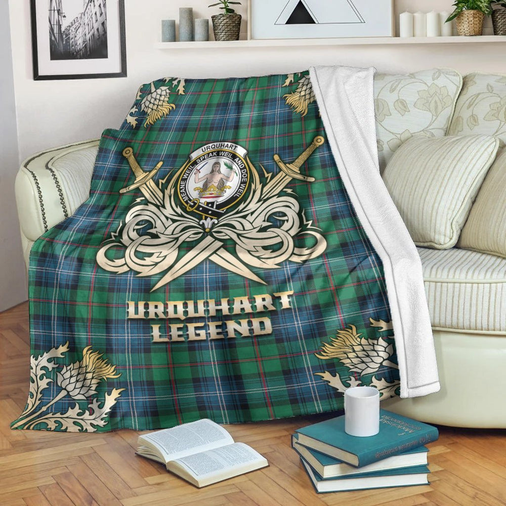 Clan Urquhart Ancient Tartan Gold Courage Symbol Blanket EX84 Clan Urquhart Tartan Today   