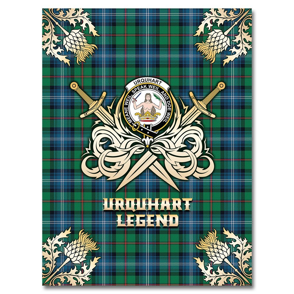 Clan Urquhart Ancient Tartan Gold Courage Symbol Blanket EX84 Clan Urquhart Tartan Today   
