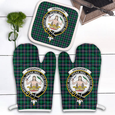 Clan Urquhart Broad Red Ancient Tartan Crest Oven Mitt And Pot Holder (2 Oven Mitts + 1 Pot Holder) LY79