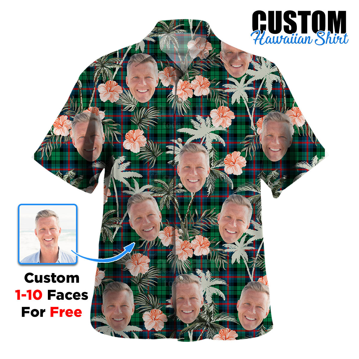 Clan Urquhart Broad Red Ancient Tartan Custom Face Hawaiian Shirt – Unisex Gift for Family Members, Summer Party GI19 Urquhart Broad Red Ancient Tartan Tartan Hawaii Shirt