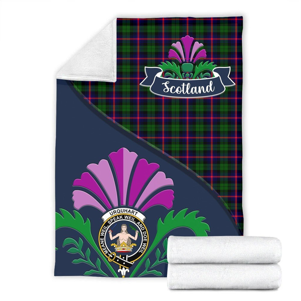 Clan Urquhart Tartan Crest Premium Blanket Thistle Style QT90 Clan Urquhart Tartan Today   