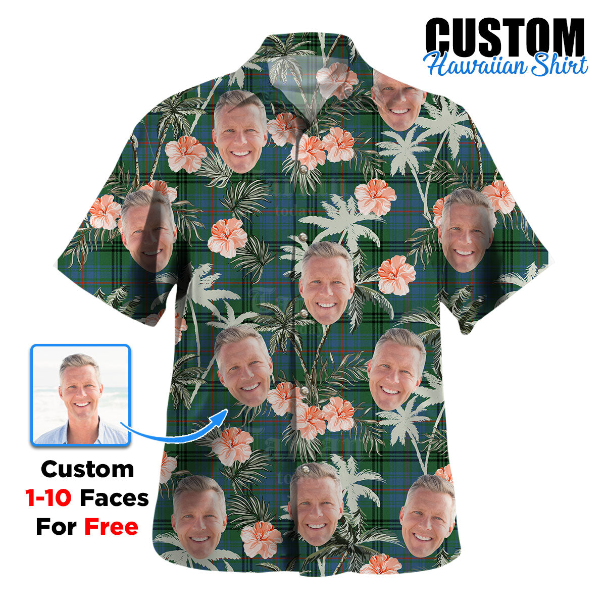 Clan Walker Hunting Ancient Tartan Custom Face Hawaiian Shirt – Unisex Gift for Family Members, Summer Party IJ32 Walker Hunting Ancient Tartan Tartan Hawaii Shirt