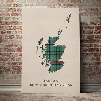 Clan Walkinshaw Tartan Scotland Map Canvas “Tartan Runs Through My Veins” Wall Art HY16
