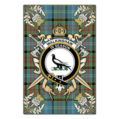Clan Walkinshaw Tartan Crest Black Garden Flag - Gold Thistle