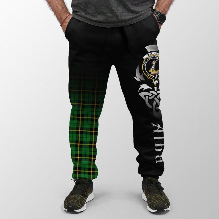 Clan Wallace Hunting - Green Tartan Crest Jogger Sweatpants Alba Celtic Style