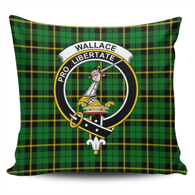 Clan Wallace Hunting - Green Tartan Crest Pillow Cover