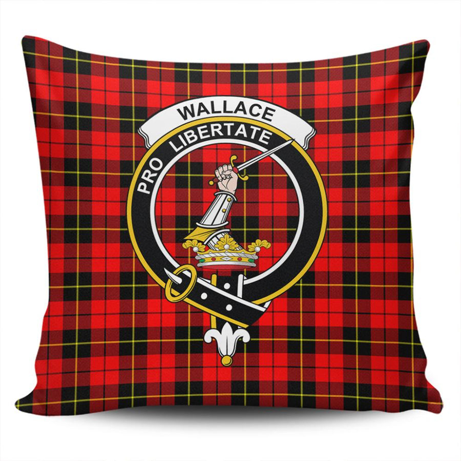 Clan Wallace Hunting - Red Tartan Crest Pillow Cover
