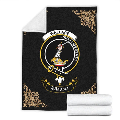 Clan Wallace Crest Tartan Premium Blanket Black