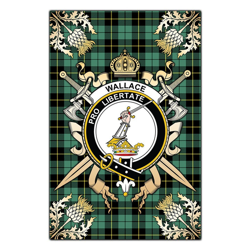 Clan Wallace Hunting Ancient Tartan Crest Black Garden Flag  - Gold Thistle  CV75 Clan Wallace Tartan Today   