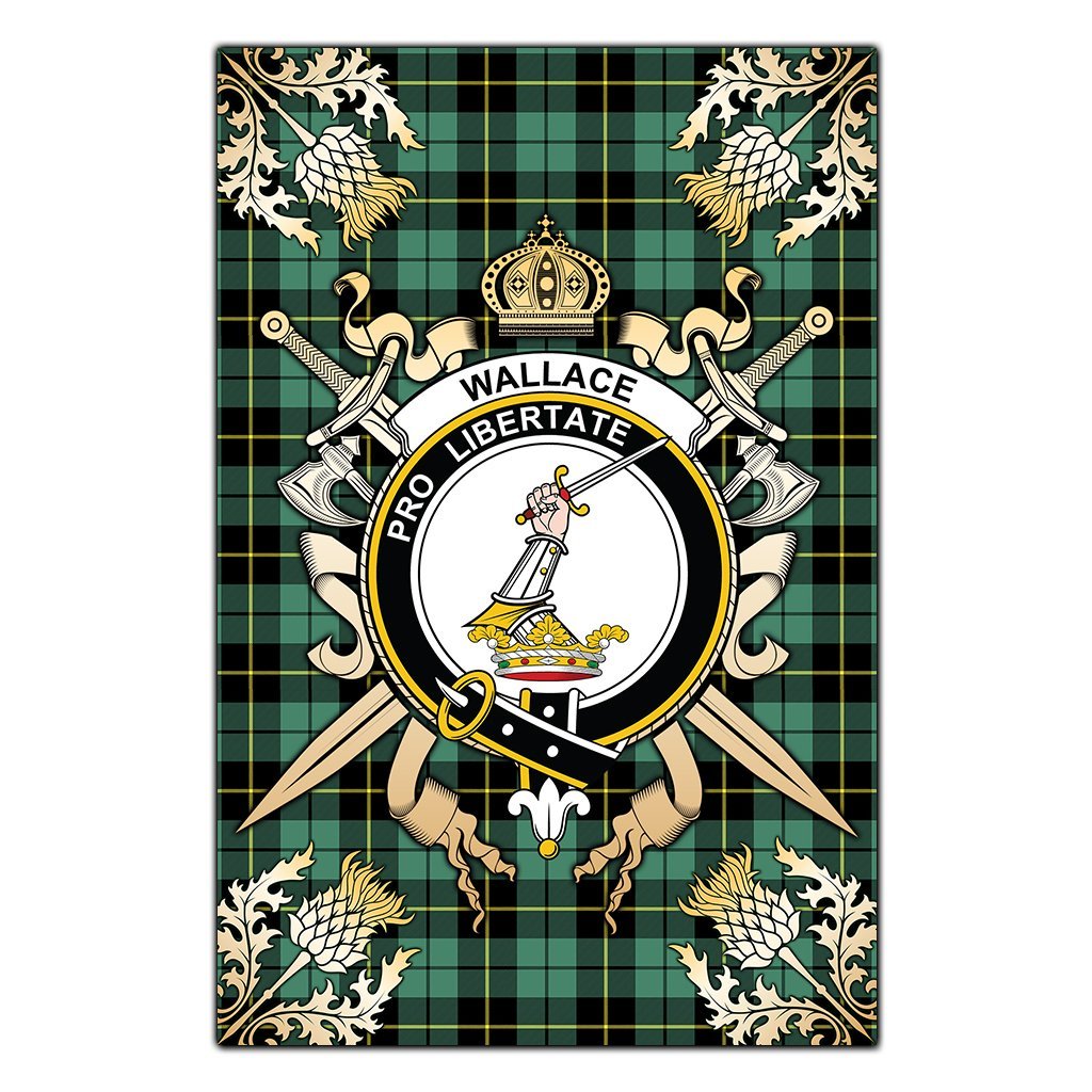Clan Wallace Hunting Ancient Tartan Crest Black Garden Flag  - Gold Thistle  CV75 Clan Wallace Tartan Today   