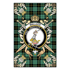 Clan Wallace Hunting Ancient Tartan Crest Black Garden Flag  - Gold Thistle  CV75 Clan Wallace Tartan Today   