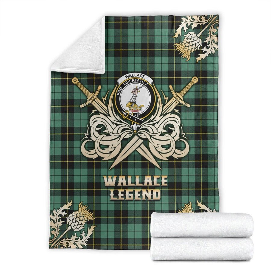 Clan Wallace Hunting Ancient Tartan Gold Courage Symbol Blanket