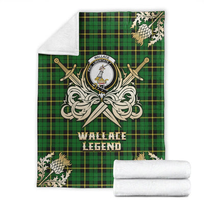 Clan Wallace Hunting Green Tartan Gold Courage Symbol Blanket