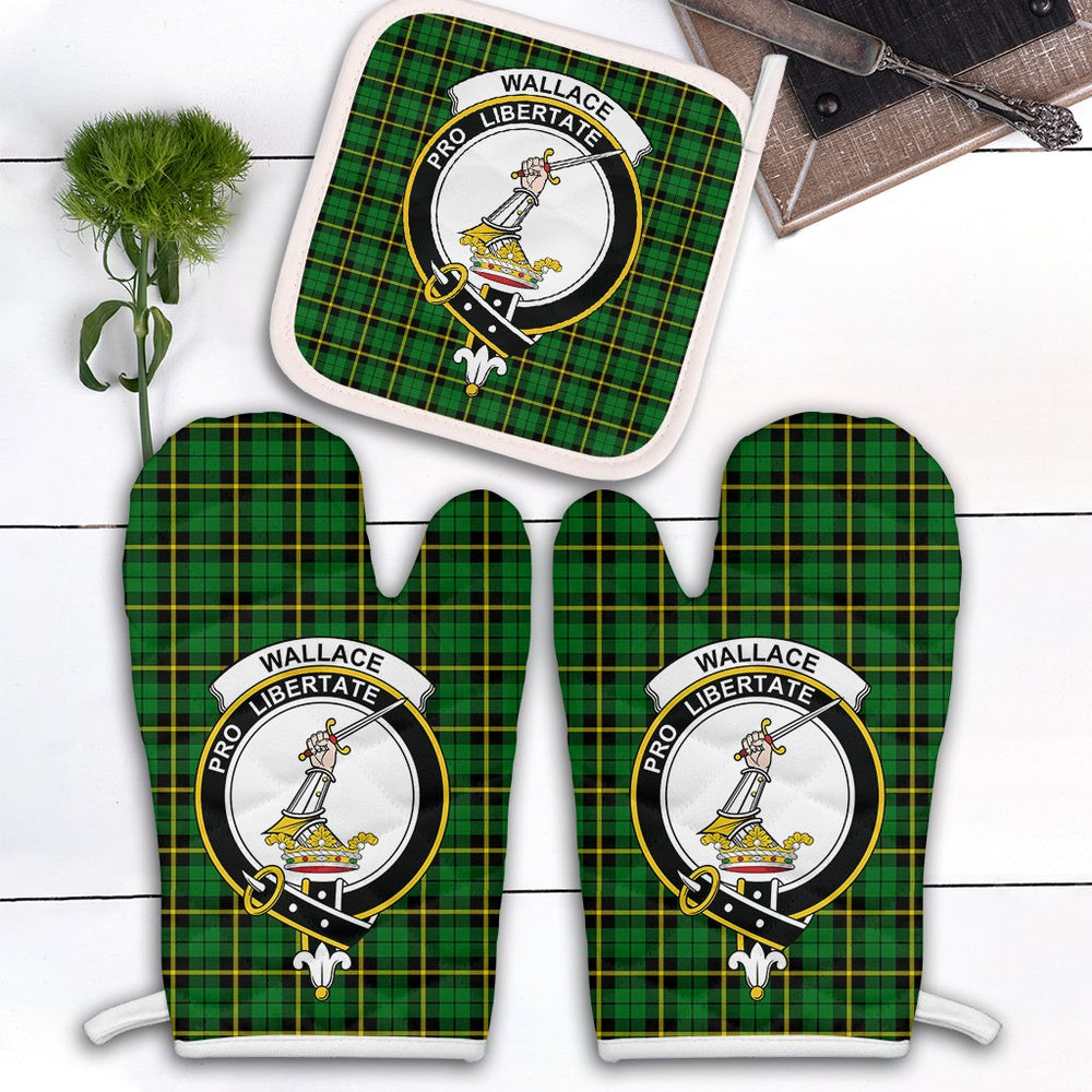 Clan Wallace Hunting Green Tartan Crest Oven Mitt And Pot Holder (2 Oven Mitts + 1 Pot Holder) CR13 Clan Wallace Tartan Today   