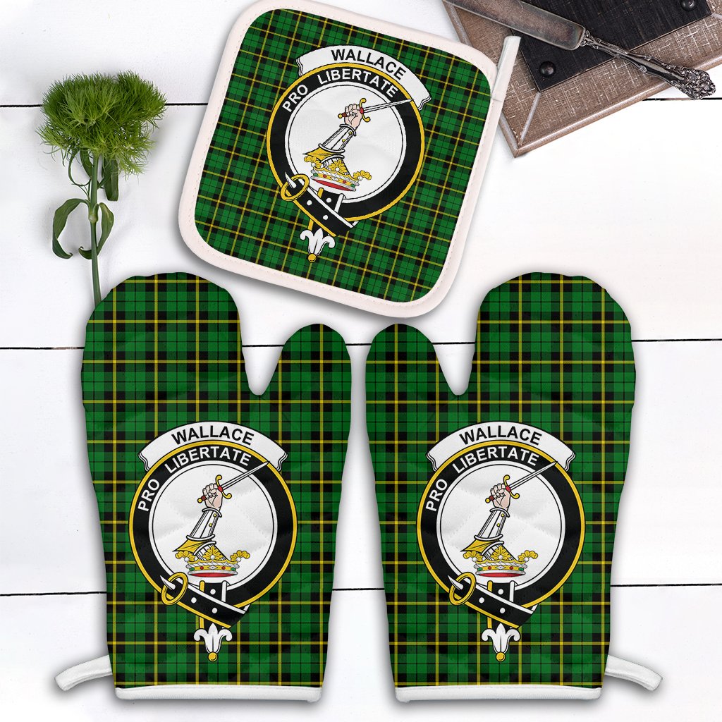 Clan Wallace Hunting Green Tartan Crest Oven Mitt And Pot Holder (2 Oven Mitts + 1 Pot Holder) CR13 Clan Wallace Tartan Today   