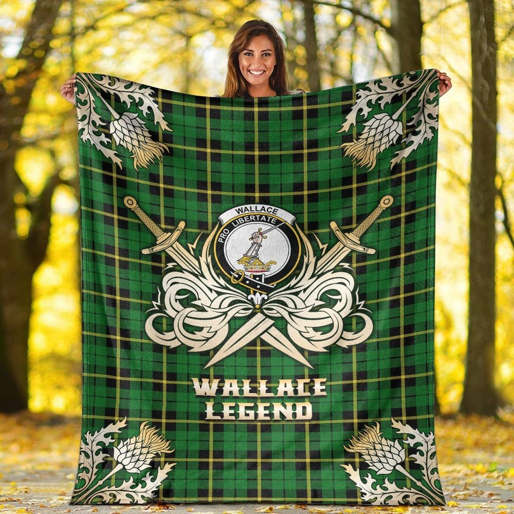 Clan Wallace Hunting Green Tartan Gold Courage Symbol Blanket AL50 Clan Wallace Tartan Today   