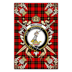 Clan Wallace Hunting Red Tartan Crest Black Garden Flag  - Gold Thistle  BS28 Clan Wallace Tartan Today   