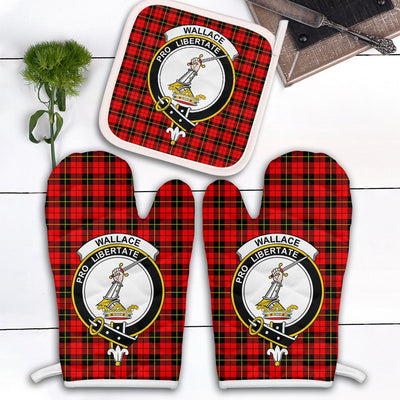 Clan Wallace Hunting Red Tartan Crest Oven Mitt And Pot Holder (2 Oven Mitts + 1 Pot Holder)