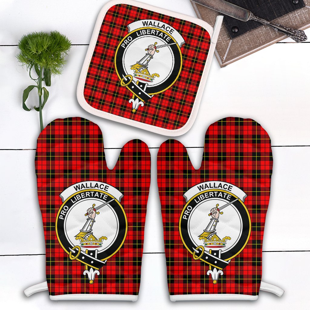 Clan Wallace Hunting Red Tartan Crest Oven Mitt And Pot Holder (2 Oven Mitts + 1 Pot Holder) UZ64 Clan Wallace Tartan Today   