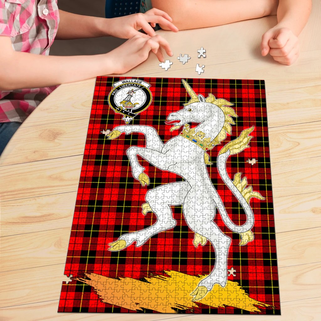 Clan Wallace Hunting Red Tartan Crest Unicorn Scotland Jigsaw Puzzles Gift For Family ZT99 Clan Wallace Tartan Today   