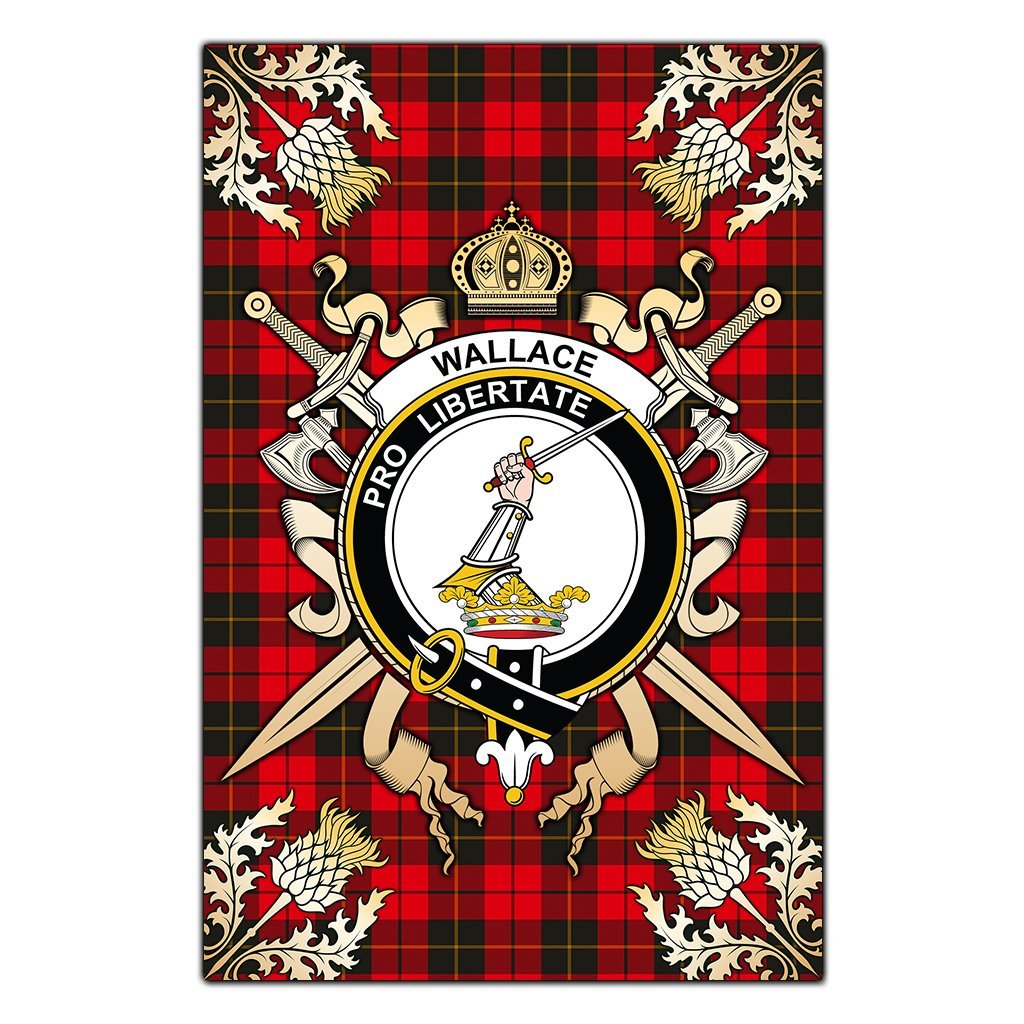 Clan Wallace Weathered Tartan Crest Black Garden Flag  - Gold Thistle  CK29 Clan Wallace Tartan Today   