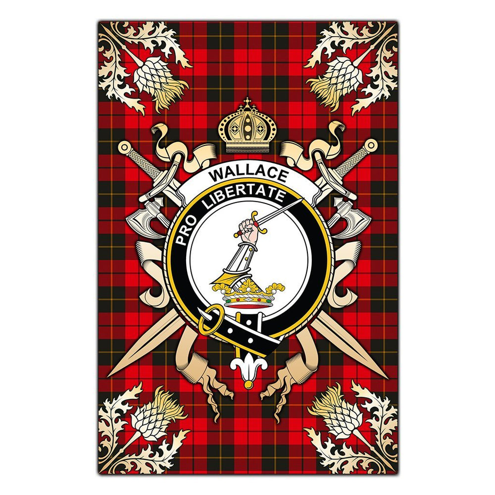 Clan Wallace Weathered Tartan Crest Black Garden Flag  - Gold Thistle  CK29 Clan Wallace Tartan Today   