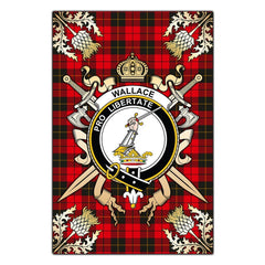 Clan Wallace Weathered Tartan Crest Black Garden Flag  - Gold Thistle  CK29 Clan Wallace Tartan Today   
