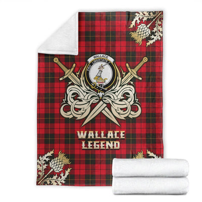 Clan Wallace Weathered Tartan Gold Courage Symbol Blanket