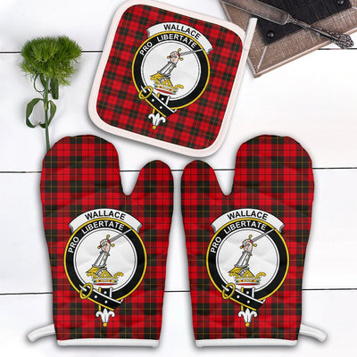 Clan Wallace Weathered Tartan Crest Oven Mitt And Pot Holder (2 Oven Mitts + 1 Pot Holder)