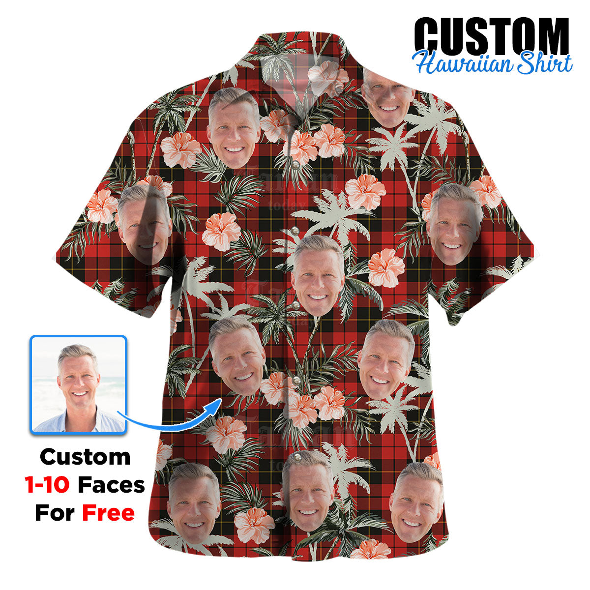Clan Wallace Weathered Tartan Custom Face Hawaiian Shirt – Unisex Gift for Family Members, Summer Party KJ34 Wallace Weathered Tartan Tartan Hawaii Shirt