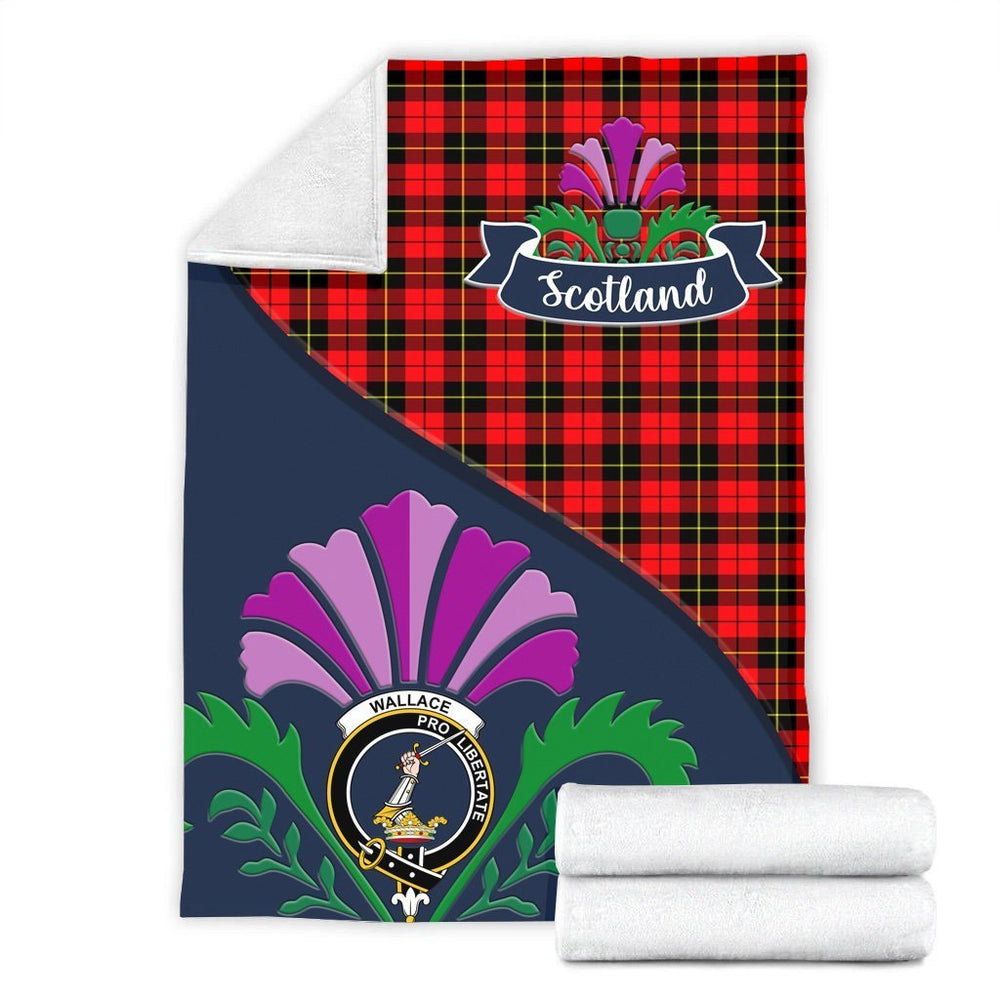 Clan Wallace Tartan Crest Premium Blanket Thistle Style KA66 Clan Wallace Tartan Today   