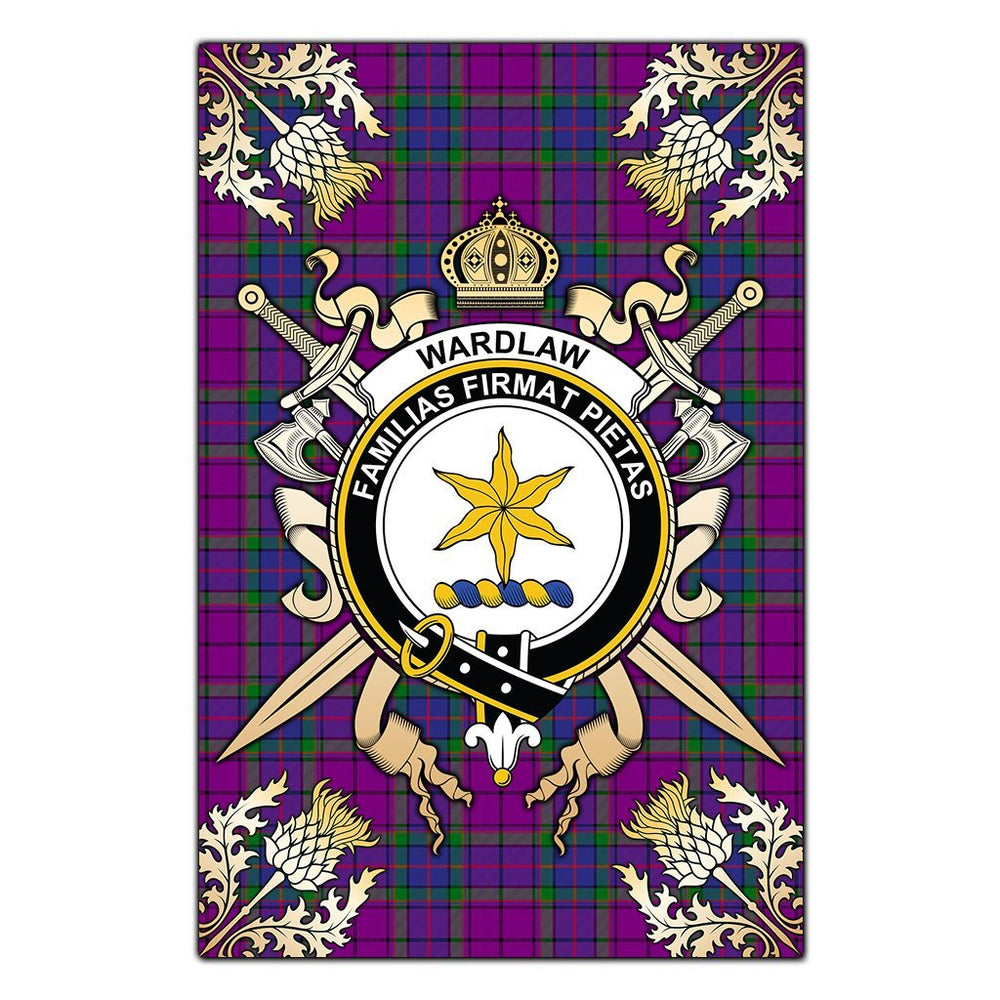 Clan Wardlaw Modern Tartan Crest Black Garden Flag  - Gold Thistle  LQ44 Clan Wardlaw Tartan Today   