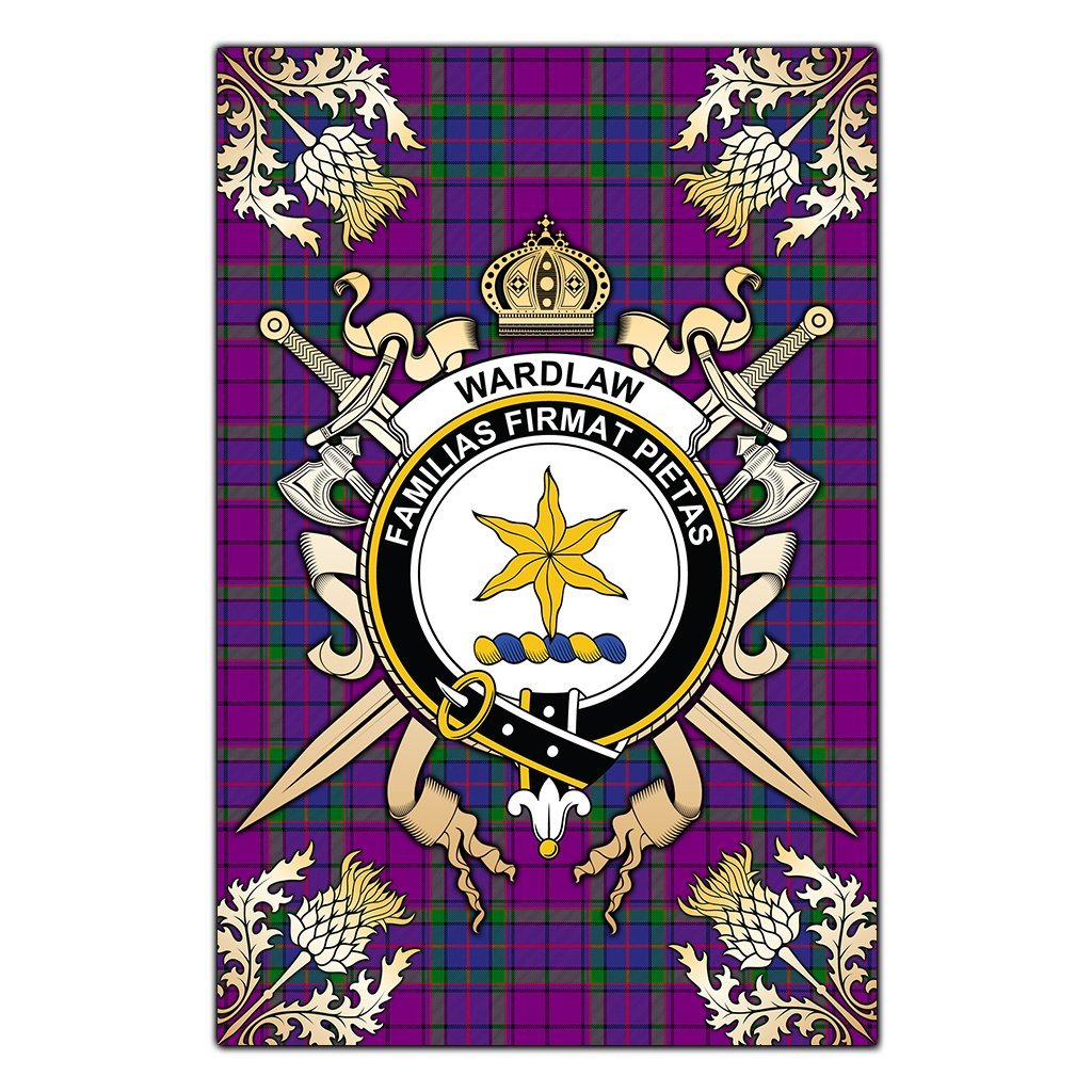 Clan Wardlaw Modern Tartan Crest Black Garden Flag  - Gold Thistle  LQ44 Clan Wardlaw Tartan Today   