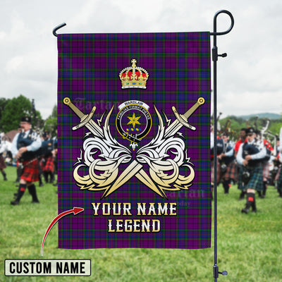 Custom Name Clan Wardlaw Tartan Garden Flag with Clan Crest and the Golden Sword of Courageous Legacy