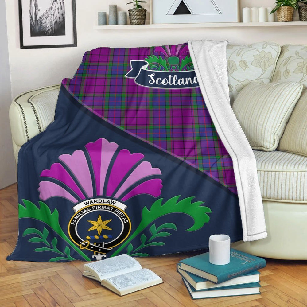 Clan Wardlaw Tartan Crest Premium Blanket Thistle Style ME58 Clan Wardlaw Tartan Today   