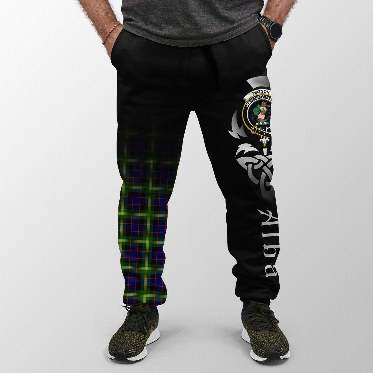 Clan Watson Modern Tartan Crest Jogger Sweatpants  Alba Celtic Style SB38 Clan Watson Tartan Today   