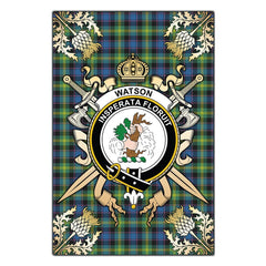 Clan Watson Ancient Tartan Crest Black Garden Flag  - Gold Thistle  DP52 Clan Watson Tartan Today   