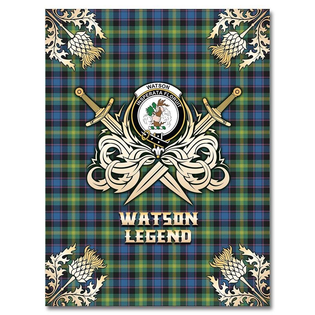 Clan Watson Ancient Tartan Gold Courage Symbol Blanket AZ65 Clan Watson Tartan Today   