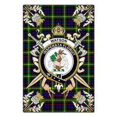 Clan Watson Modern Tartan Crest Black Garden Flag  - Gold Thistle  WJ36 Clan Watson Tartan Today   