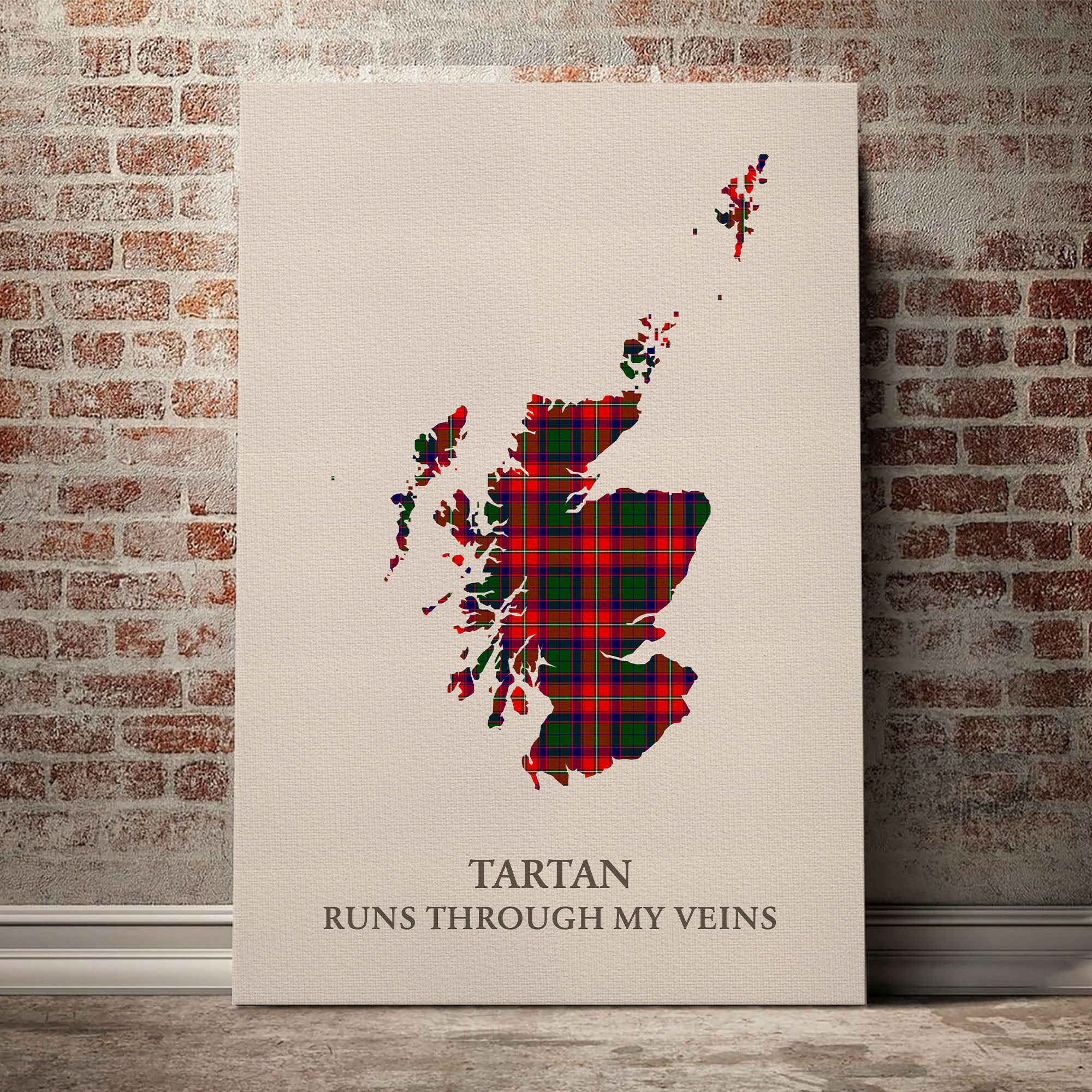 Wauchope Tartan Scotland Map Canvas – “Tartan Runs Through My Veins” Wall Art