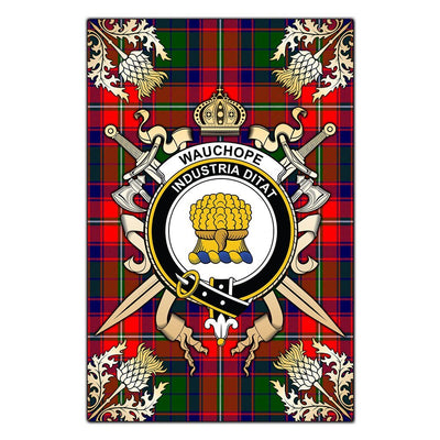 Clan Wauchope Tartan Crest Black Garden Flag - Gold Thistle