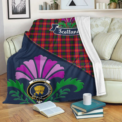 Clan Wauchope (or Waugh) Tartan Crest Premium Blanket Thistle Style EQ30