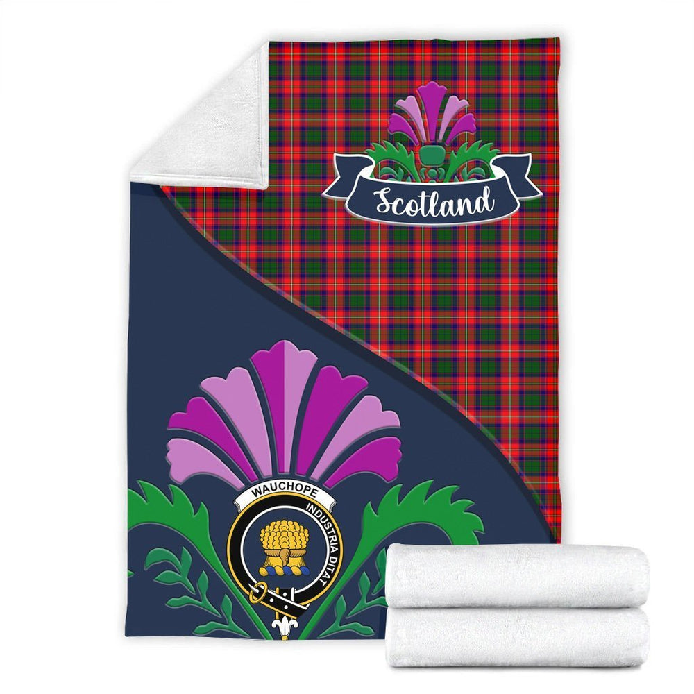 Clan Wauchope (or Waugh) Tartan Crest Premium Blanket Thistle Style EQ30 Clan Wauchope Tartan Today   