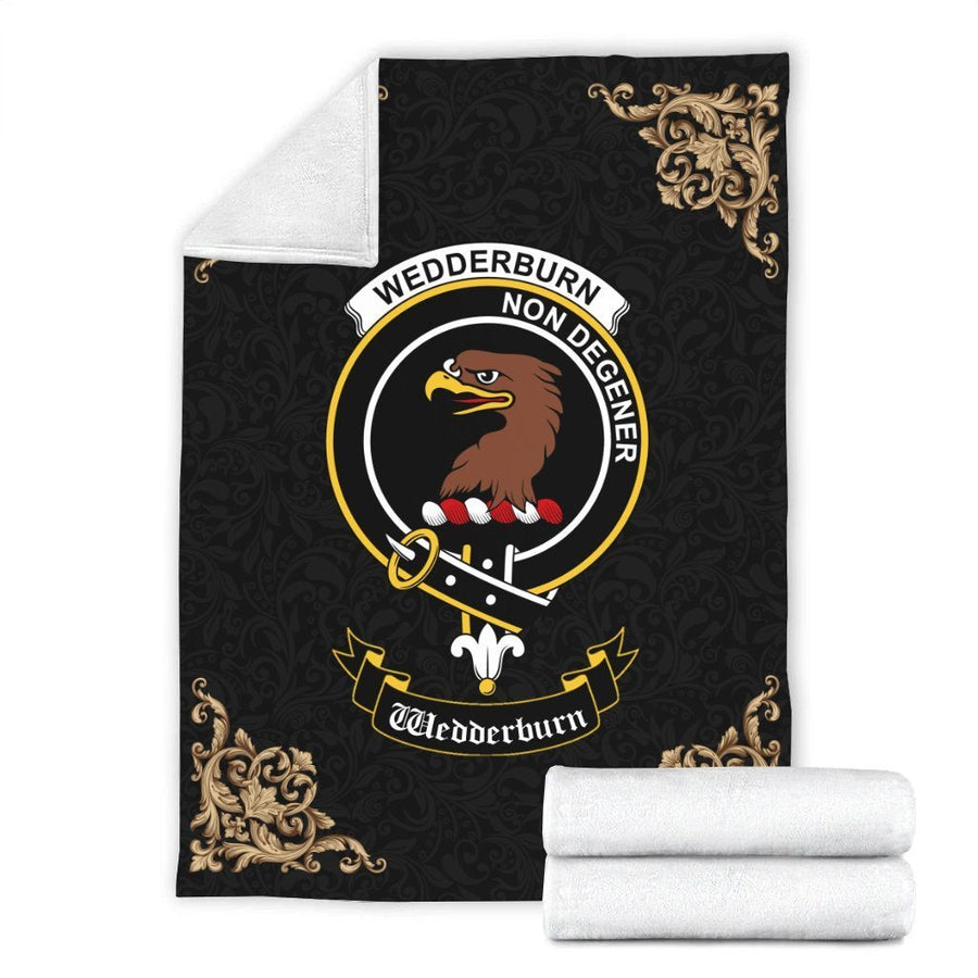 Clan Wedderburn Crest Tartan Premium Blanket Black