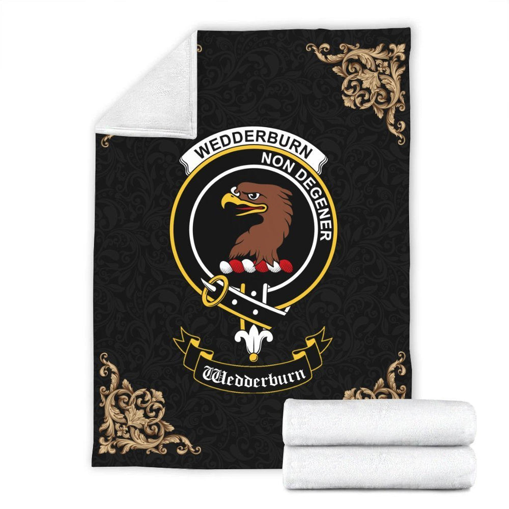 Clan Wedderburn Crest Tartan Premium Blanket Black TK86 Clan Wedderburn Tartan Today   