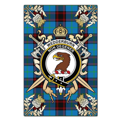 Clan Wedderburn Tartan Crest Black Garden Flag - Gold Thistle CY98