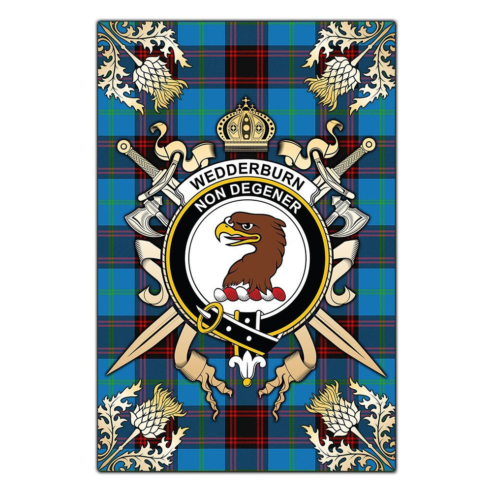 Clan Wedderburn Tartan Crest Black Garden Flag  - Gold Thistle  CY98 Clan Wedderburn Tartan Today   