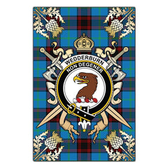 Clan Wedderburn Tartan Crest Black Garden Flag  - Gold Thistle  CY98 Clan Wedderburn Tartan Today   