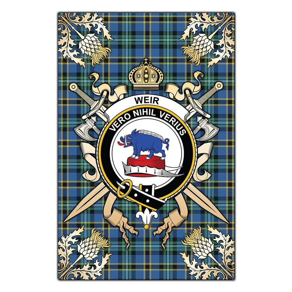 Clan Weir Ancient Tartan Crest Black Garden Flag  - Gold Thistle  HF74 Clan Weir Tartan Today   